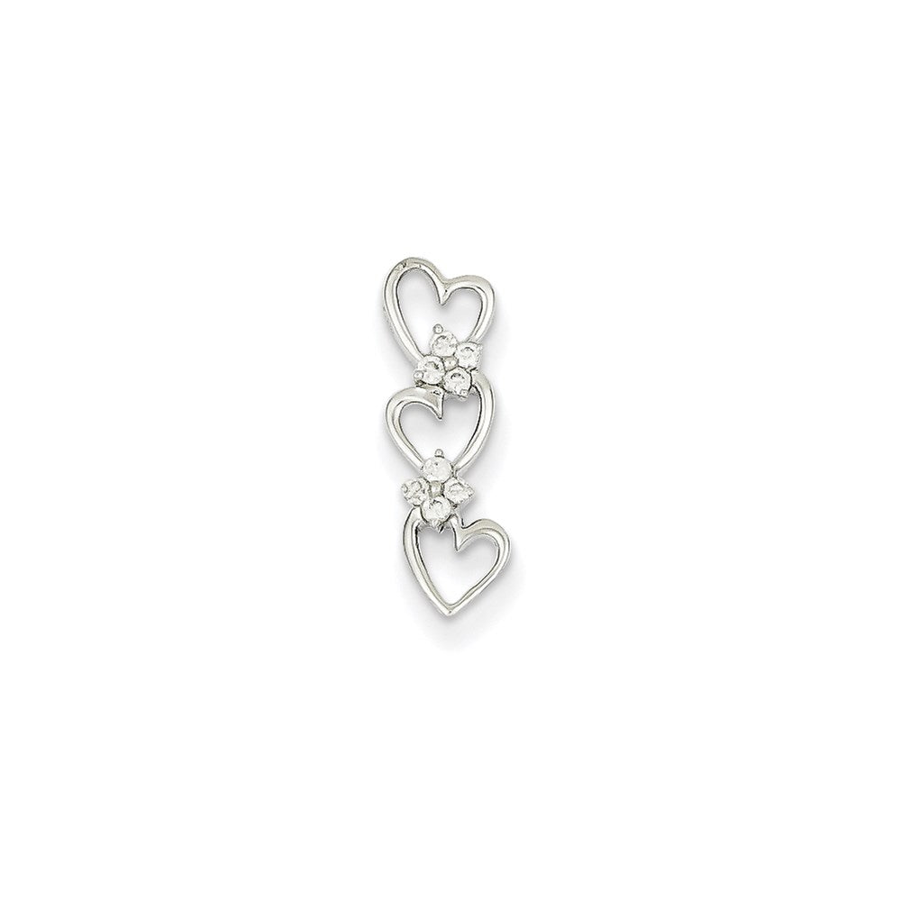 14K White Gold Real Diamond Triple Heart Pendant Slide