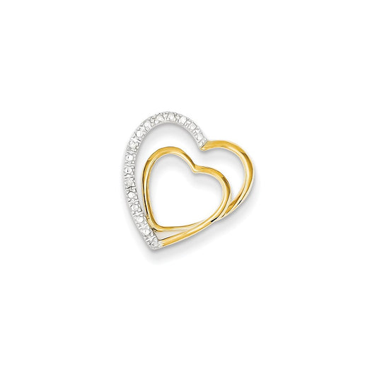 14K Yellow Gold Real Diamond Double Heart Slide Pendant