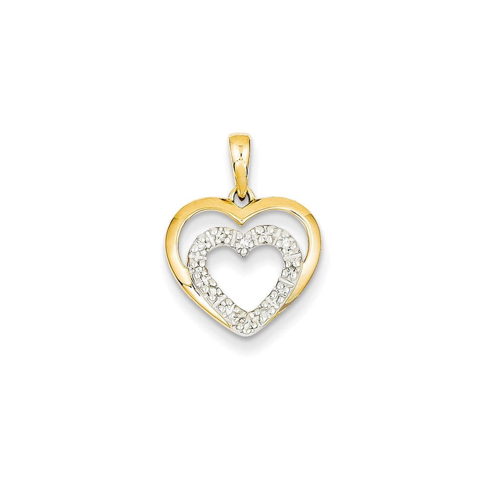 14K Yellow Gold Real Diamond Double Heart Pendant