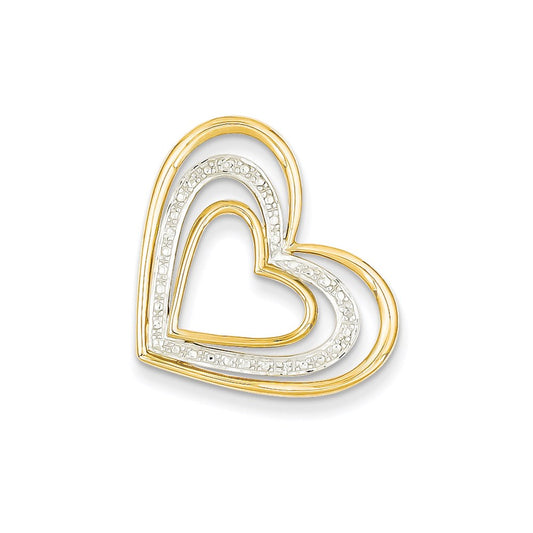 14K Yellow Gold Real Diamond & Rhodium Triple Heart Slide Pendant