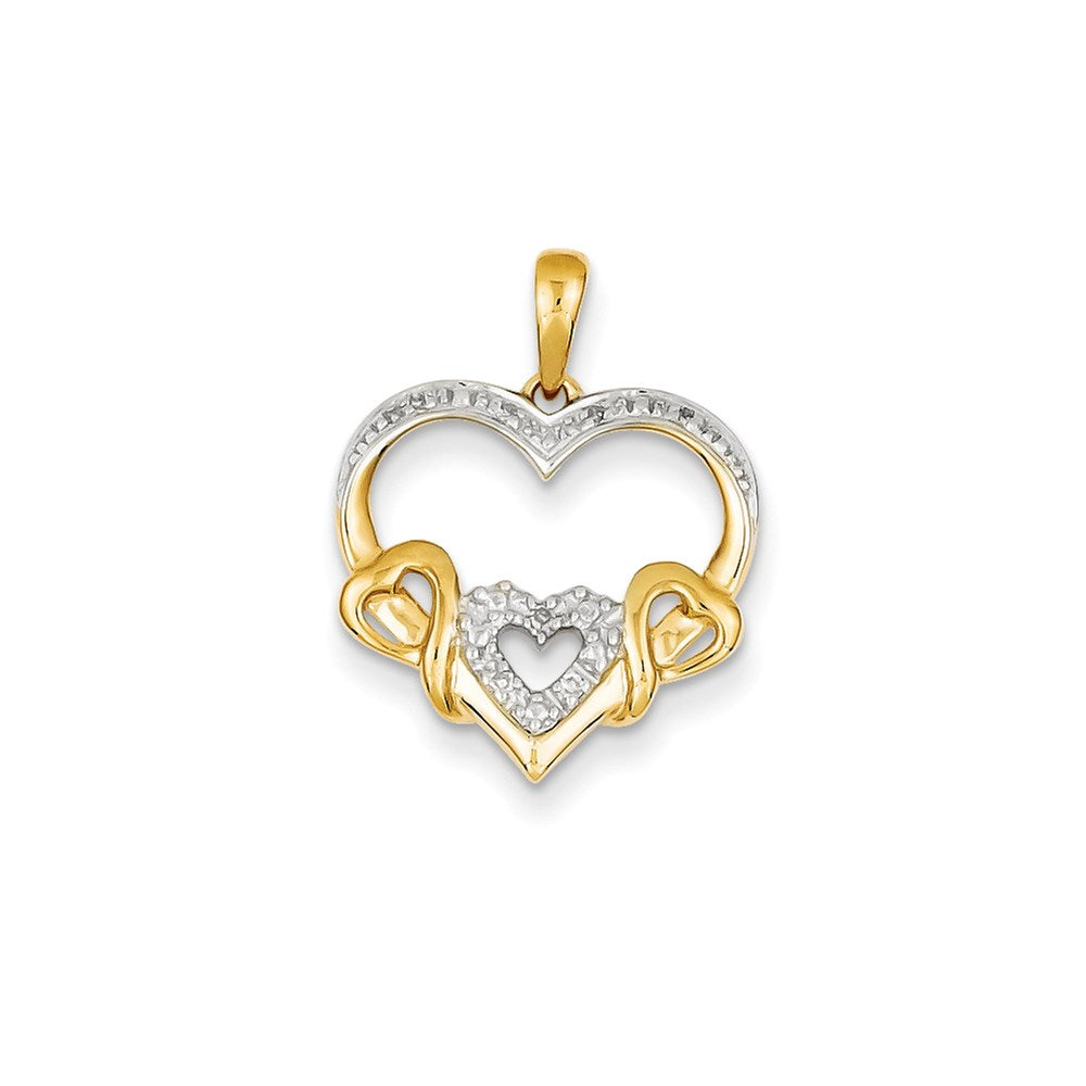 14K Yellow Gold Real Diamond Double Heart Pendant