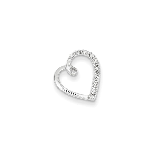 14k White Gold Real Diamond Heart Chain Slide Pendant