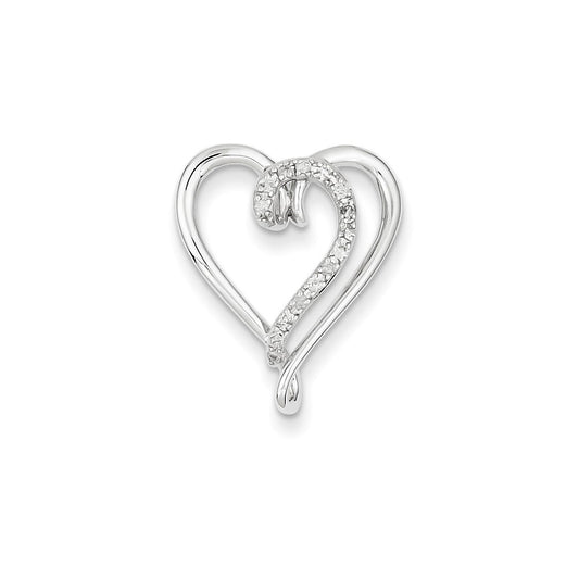 14K White Gold & Real Diamond Heart Pendant Slide