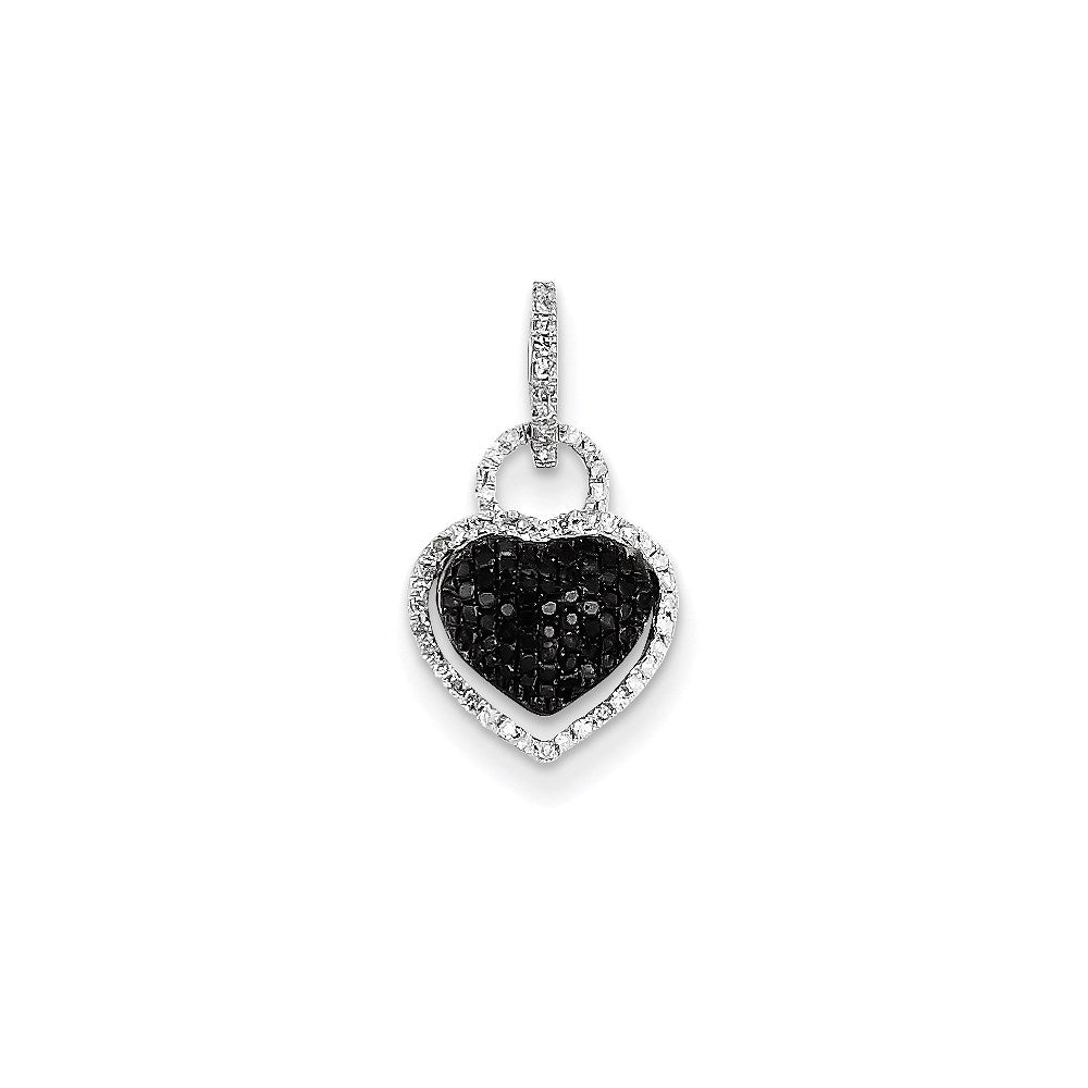 14k White Gold White and Black Real Diamond Heart Pendant