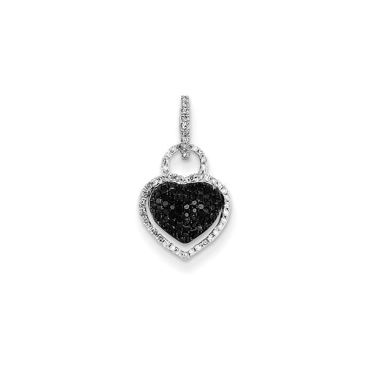 14k White Gold White and Black Real Diamond Heart Pendant