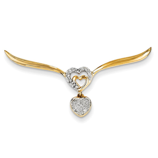 14K Yellow Gold Real Diamond Heart Slide Pendant