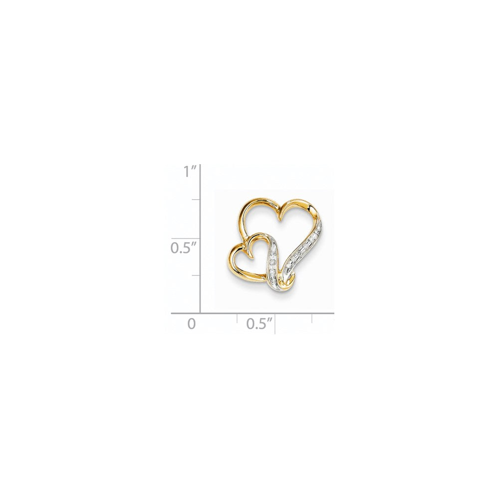 14K Yellow Gold Real Diamond Double Heart Slide Pendant