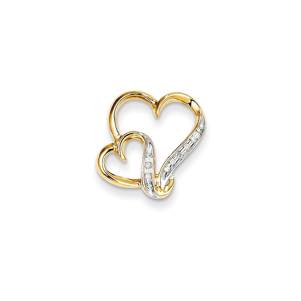 14K Yellow Gold Real Diamond Double Heart Slide Pendant