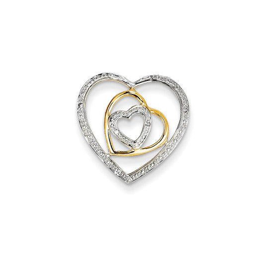 14K Yellow Gold Real Diamond Triple Heart Slide Pendant