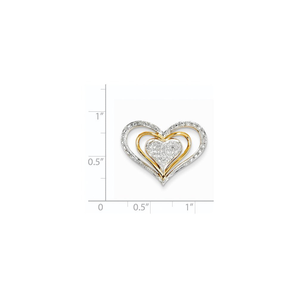 14K Yellow Gold Real Diamond Triple Heart Slide Pendant