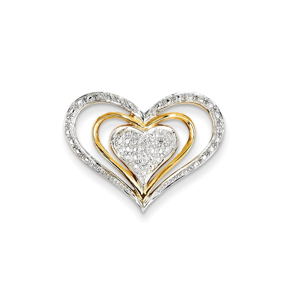 14K Yellow Gold Real Diamond Triple Heart Slide Pendant