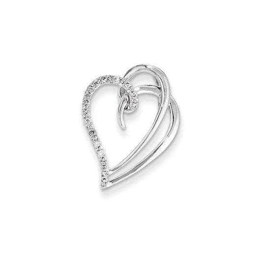 14K White Gold & Real Diamond Heart Pendant Slide