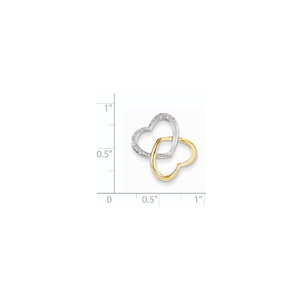 14K Yellow Gold Real Diamond Double Heart Slide Pendant