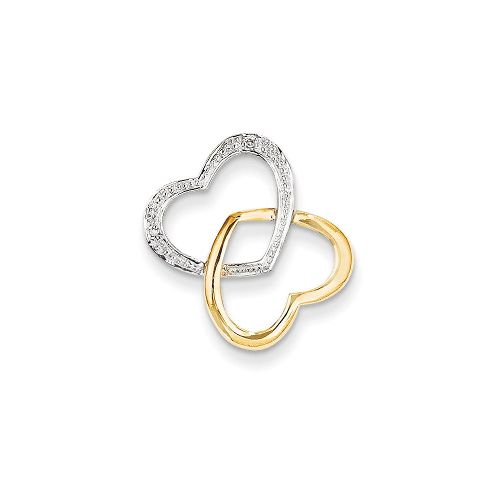 14K Yellow Gold Real Diamond Double Heart Slide Pendant