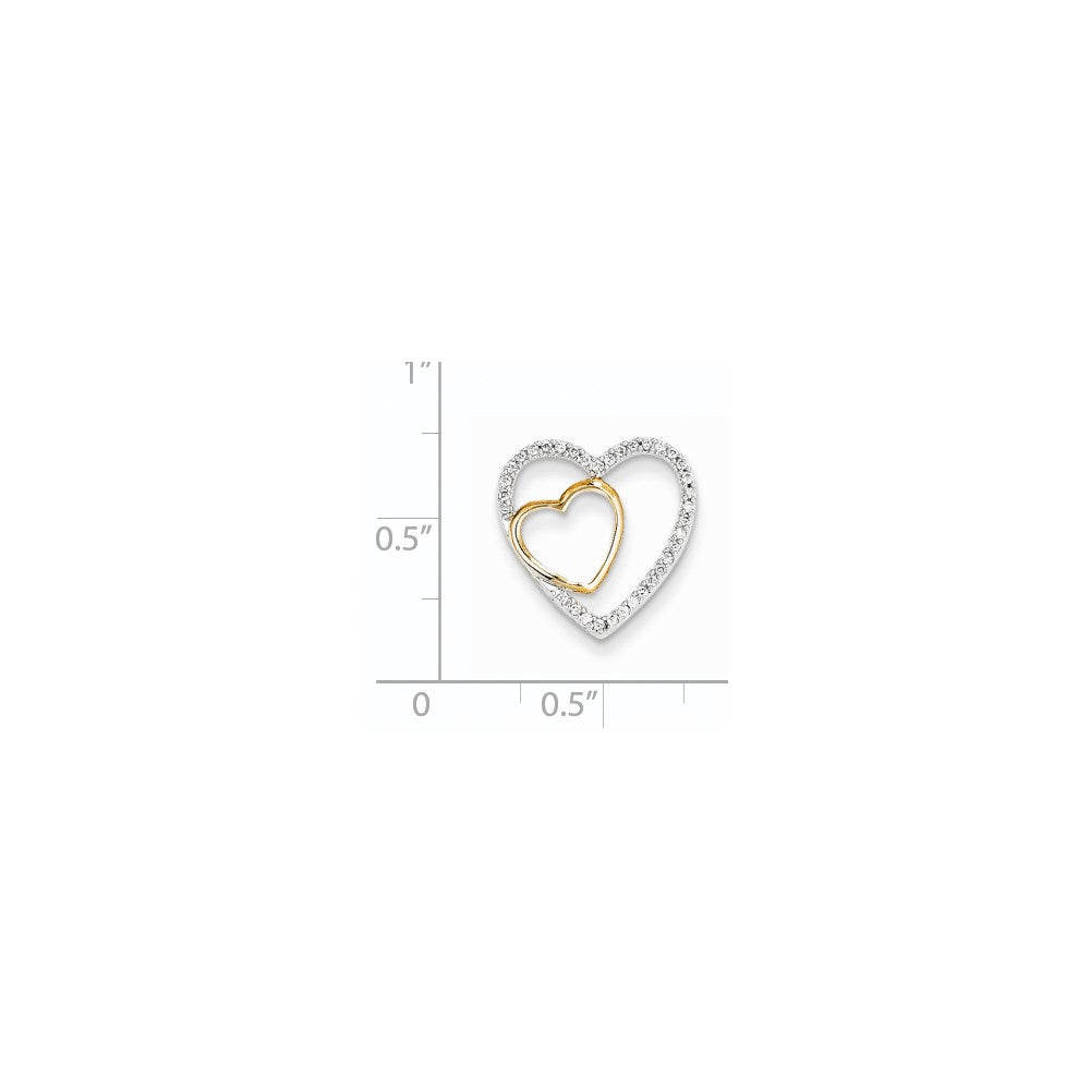 14K Yellow Gold Real Diamond Double Heart Chain Slide