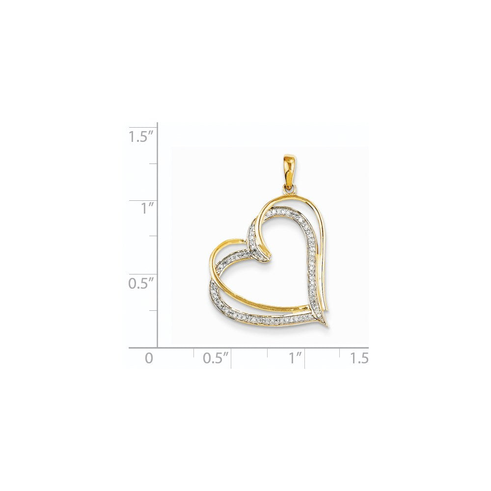 14k Yellow Gold & Rhodium Real Diamond Heart Pendant