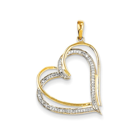 14k Yellow Gold & Rhodium Real Diamond Heart Pendant