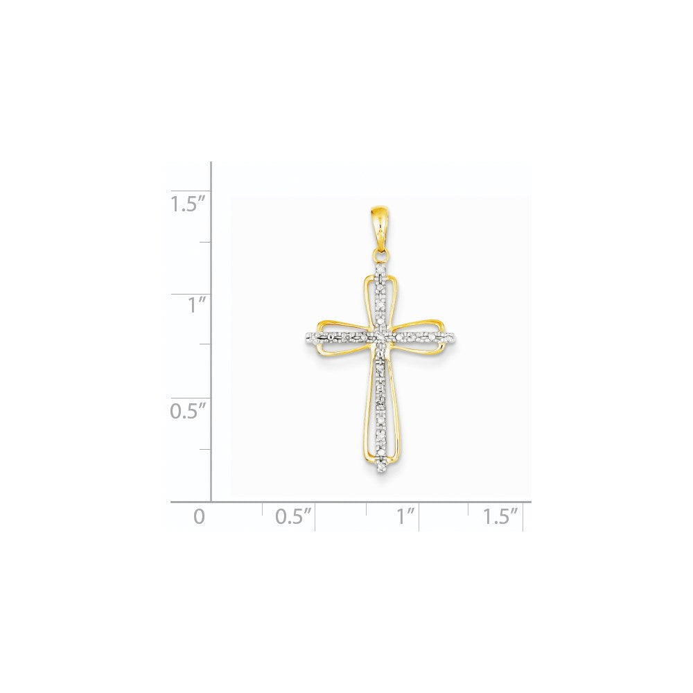 14K Yellow Gold Real Diamond Cross Pendant