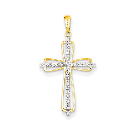 14K Yellow Gold Real Diamond Cross Pendant