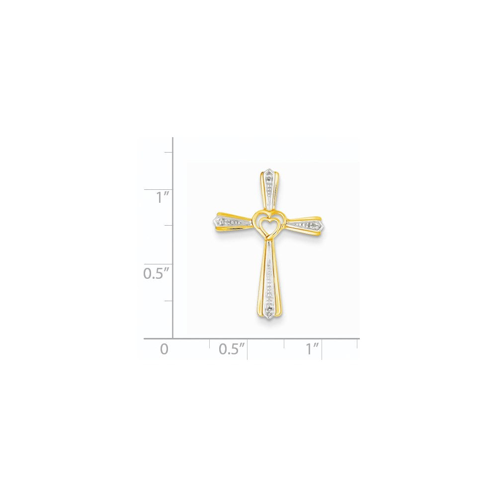 14K Yellow Gold Rhodium Real Diamond Cross Pendant