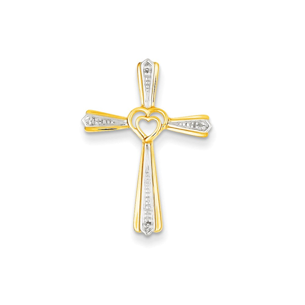 14K Yellow Gold Rhodium Real Diamond Cross Pendant