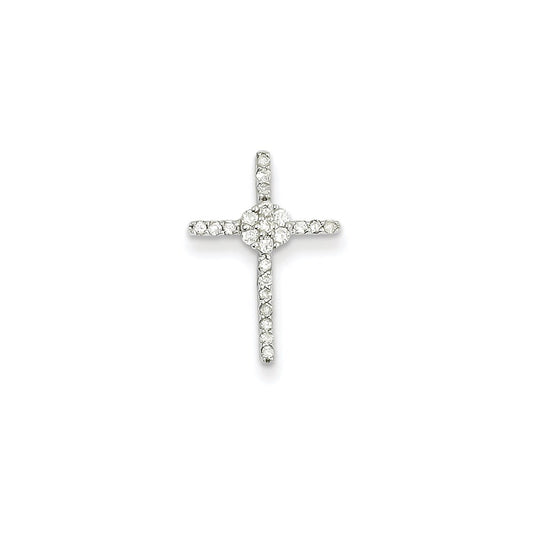 14k White Gold Diamond Cross Pendant Slide