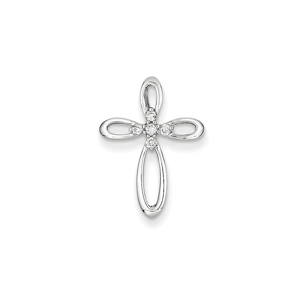 14K White Gold & Real Diamond Cross Pendant Slide Pendant