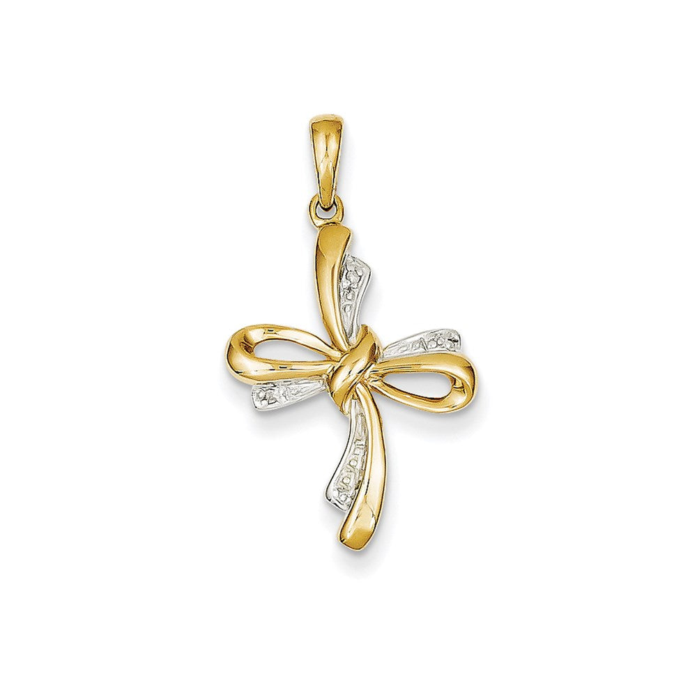 14K Yellow Gold Real Diamond Cross Pendant