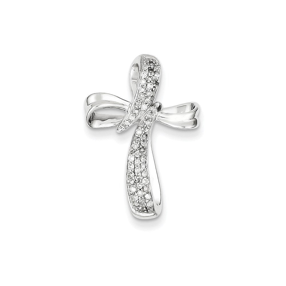 14K White Gold Real Diamond Cross Pendant Slide