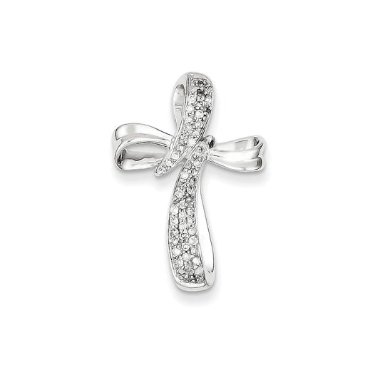 14K White Gold Real Diamond Cross Pendant Slide