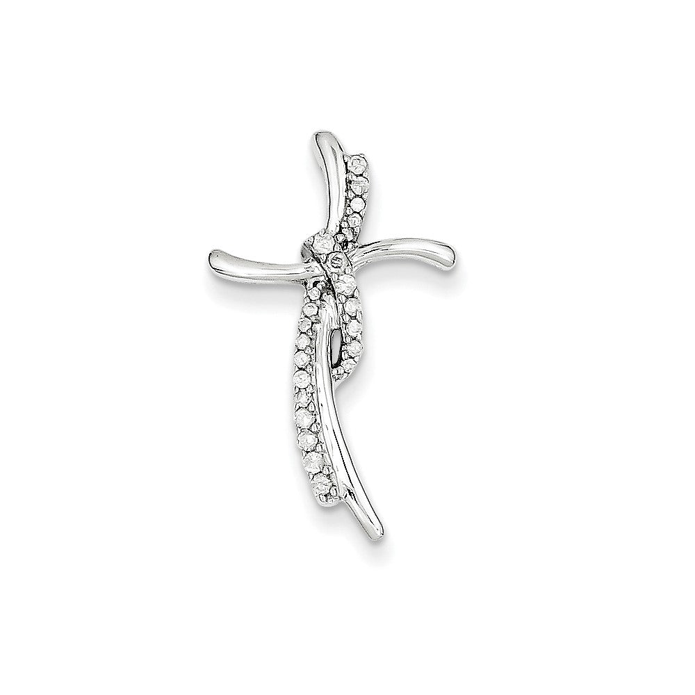 14k White Gold 0.15ct Real Diamond Cross Pendant Slide