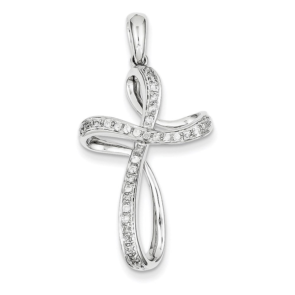 14K White Gold & Real Diamond Cross Pendant