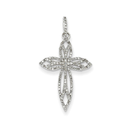 14k White Gold Real Diamond Cross Pendant