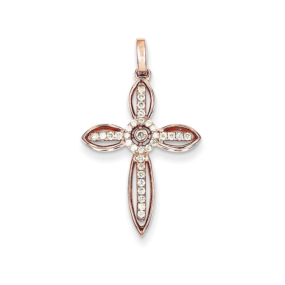 14k Rose Gold Real Diamond Cross Pendant