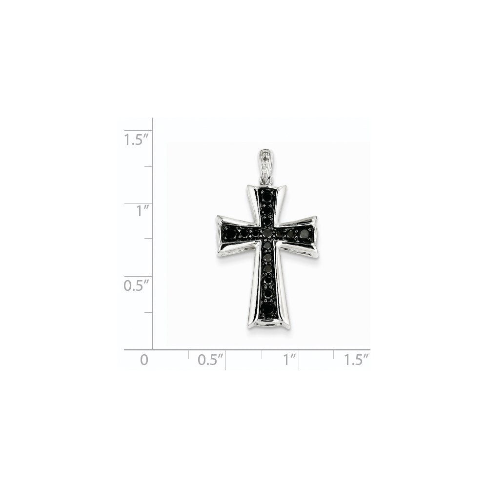 14k White Gold Black Real Diamond Cross Pendant