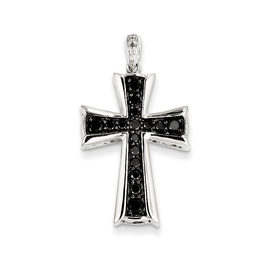 14k White Gold Black Real Diamond Cross Pendant