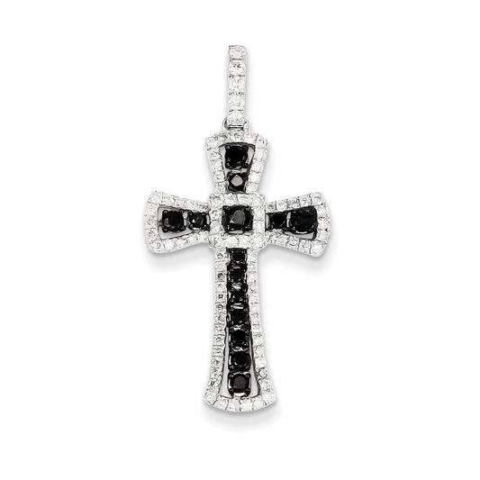 14k White Gold Black and White Diamond Cross Pendant