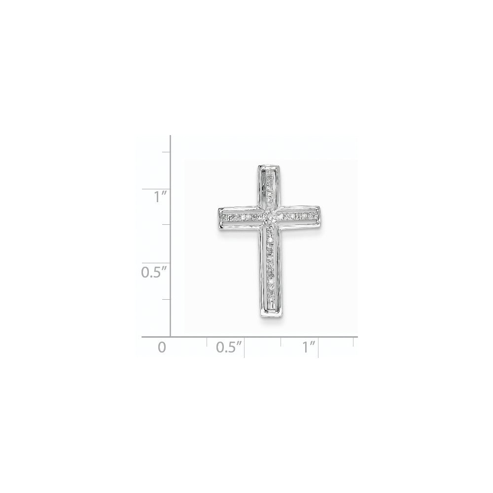 14K White Gold Real Diamond Cross Pendant Slide