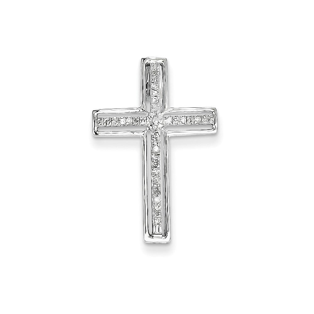 14K White Gold Real Diamond Cross Pendant Slide