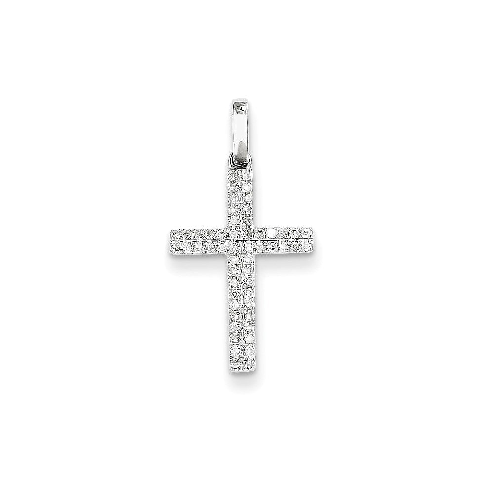 14k White Gold Real Diamond Small Cross Pendant