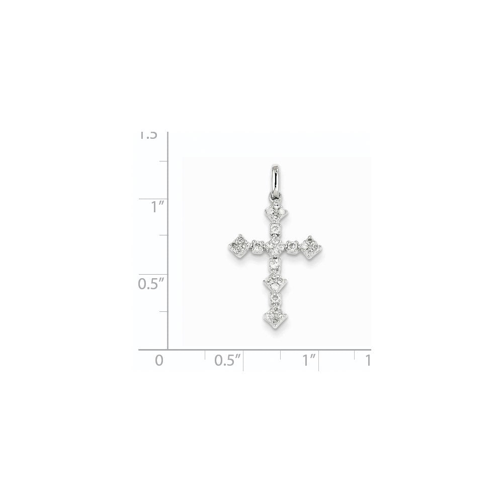 14k White Gold Real Diamond Cross Pendant