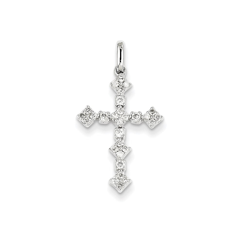 14k White Gold Real Diamond Cross Pendant