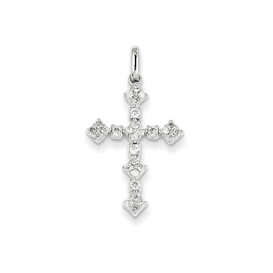 14k White Gold Real Diamond Cross Pendant