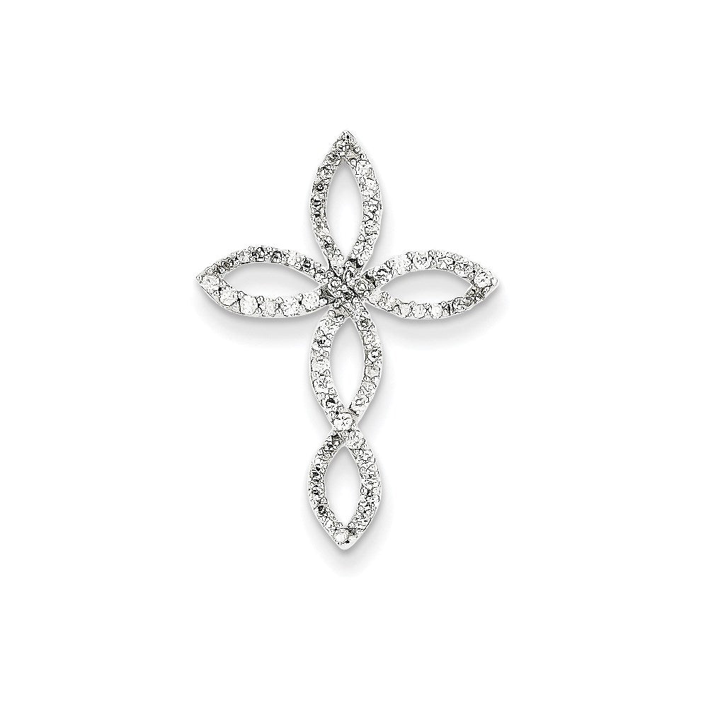 14k White Gold Real Diamond Cross Pendant