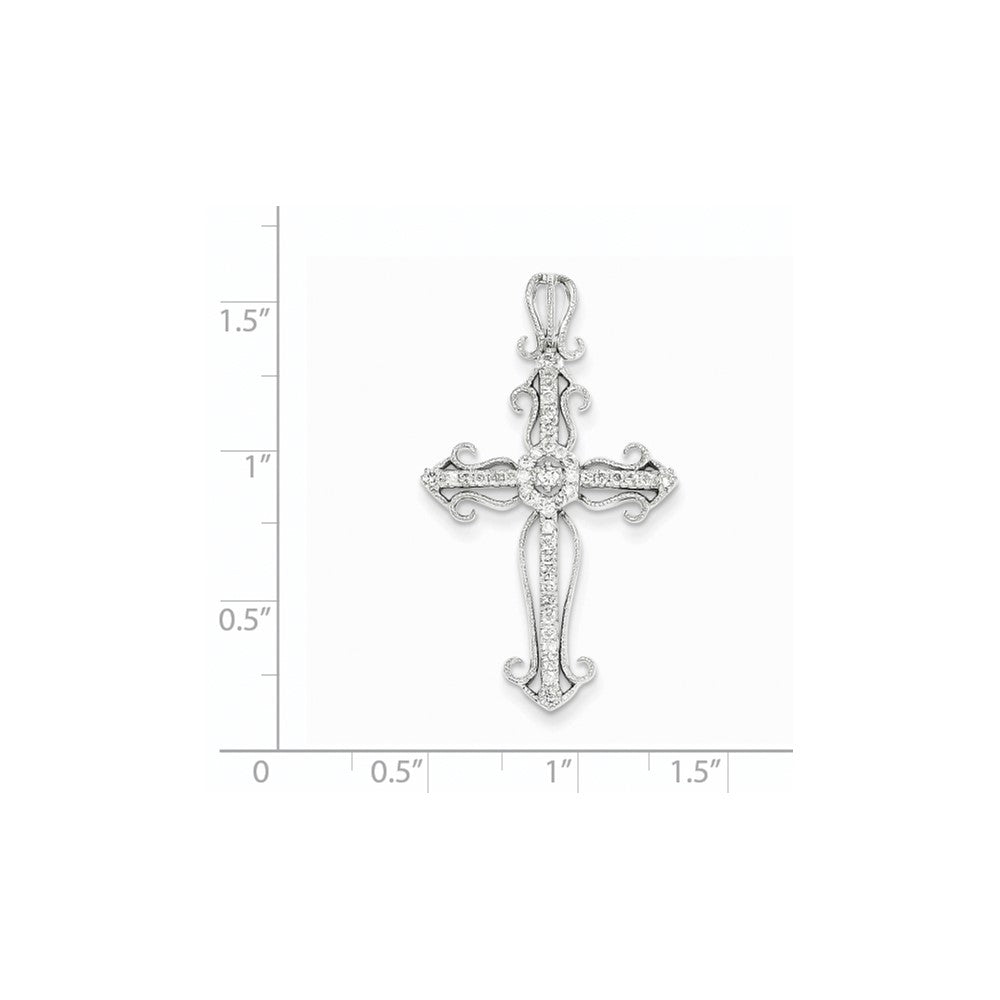 14k White Gold Real Diamond Cross Pendant