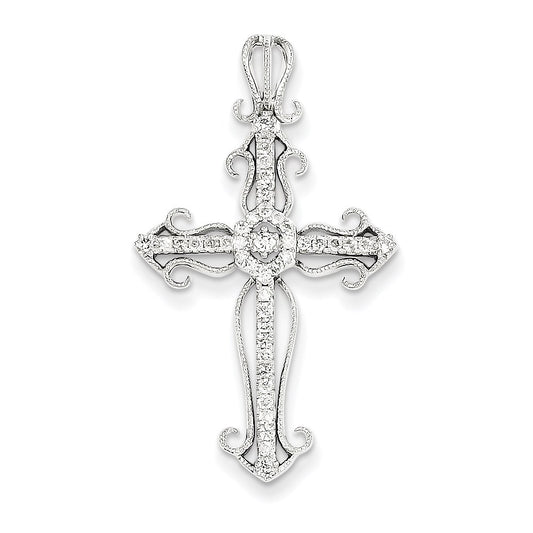 14k White Gold Real Diamond Cross Pendant