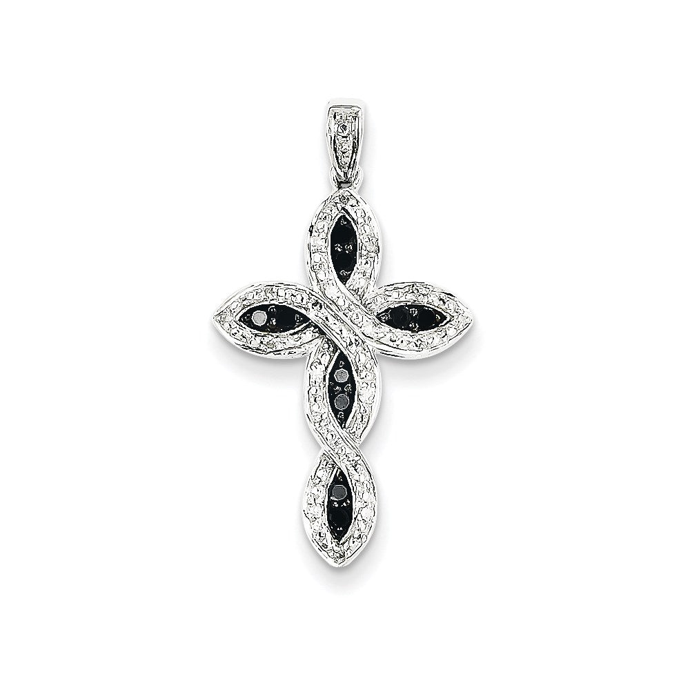 14k White Gold White & Black Real Diamond Cross Pendant