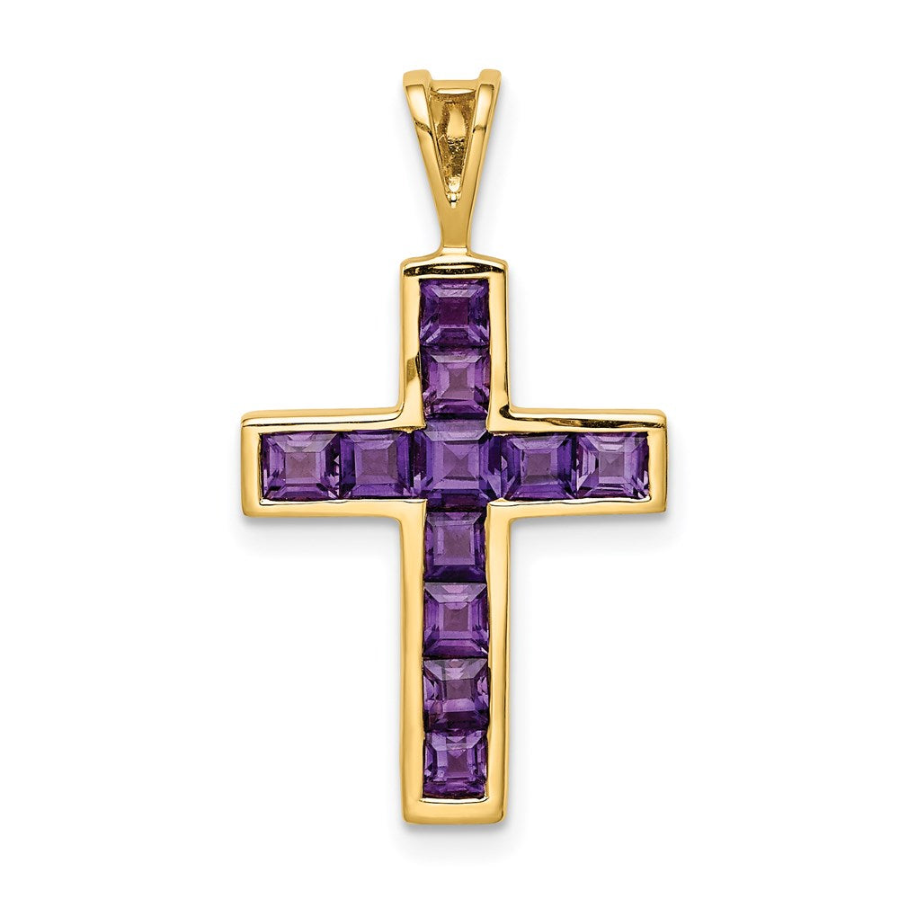 14k Yellow Gold Amethyst Cross Pendant