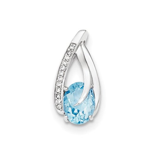 14K White Gold Real Diamond & Blue Topaz Chain Slide Pendant