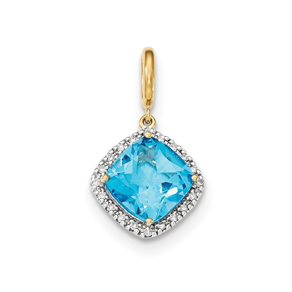 14k Lt. Swiss Blue Topaz with Diamond Halo Pendant